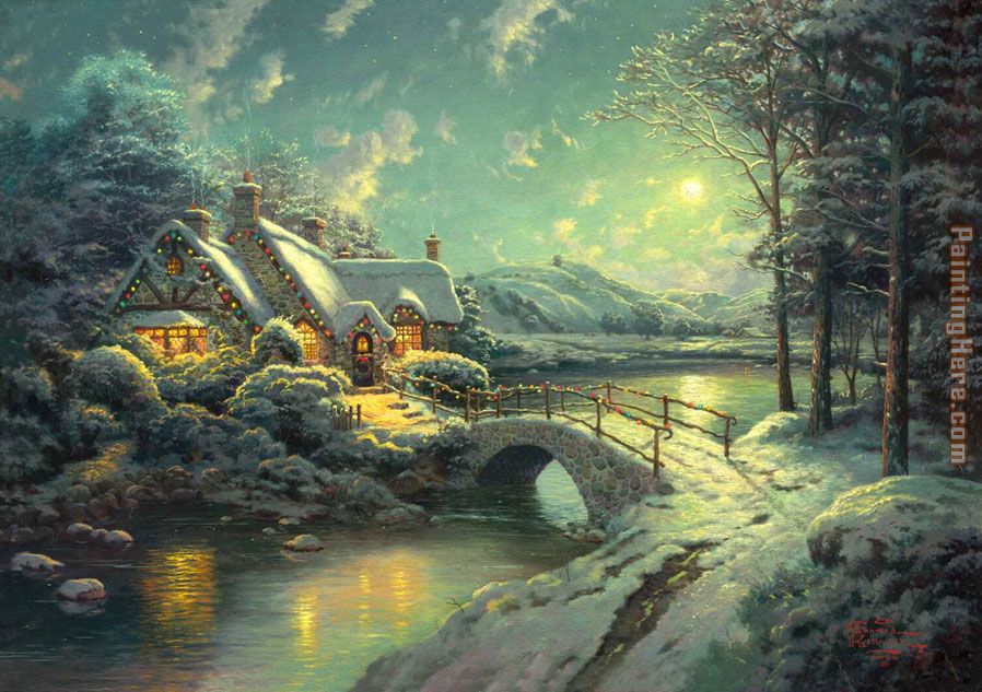 Christmas Moonlight painting - Thomas Kinkade Christmas Moonlight art painting